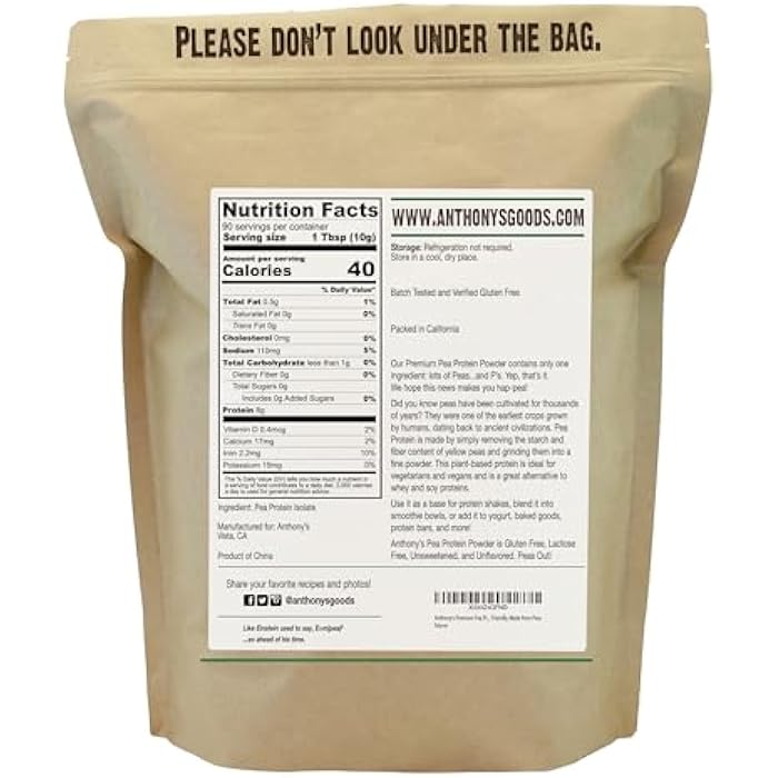 Anthony's Premium Pea Protein, 2 lb, Plant Based, Gluten Free, Unflavored, Vegan, Keto Friendly, Made from Peas - Image 2