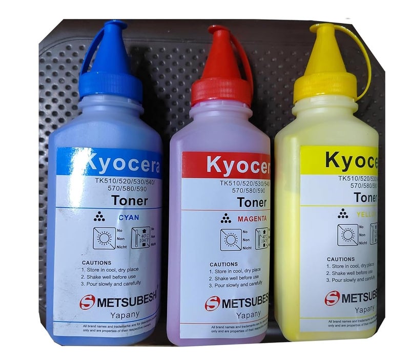 Toner Refill for all Kyocera color printers and copiers, 3 Colors, Cyan, Magenta and Yellow - Image 1