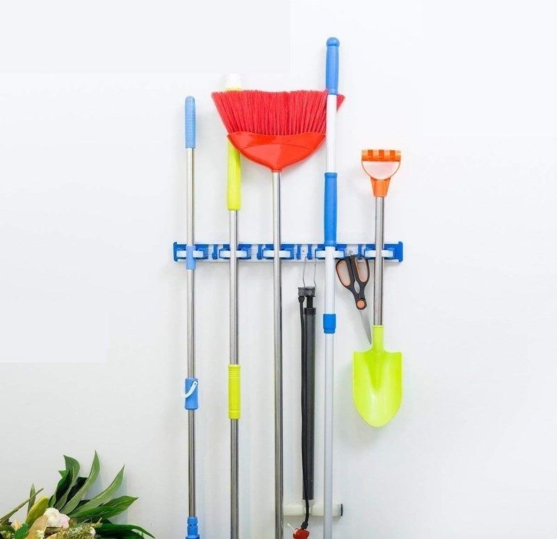 TARGET HYGIENE Wall Mount Aluminium Alloy 5 Position 5 Hooks Mop and Broom Holder Storage Organizer Blue