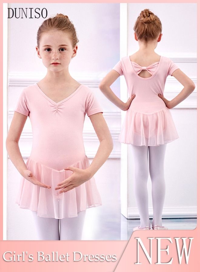 DUNISO Girls Ballet Dresses Leotards with Skirt Dance Dress Back Bowknot Design Ballerina Tutu Outfit Cotton Dress Ballet Skirt Mini Skirt Princess Dresses Dance Wear Clothes for Little Girl - Image 1