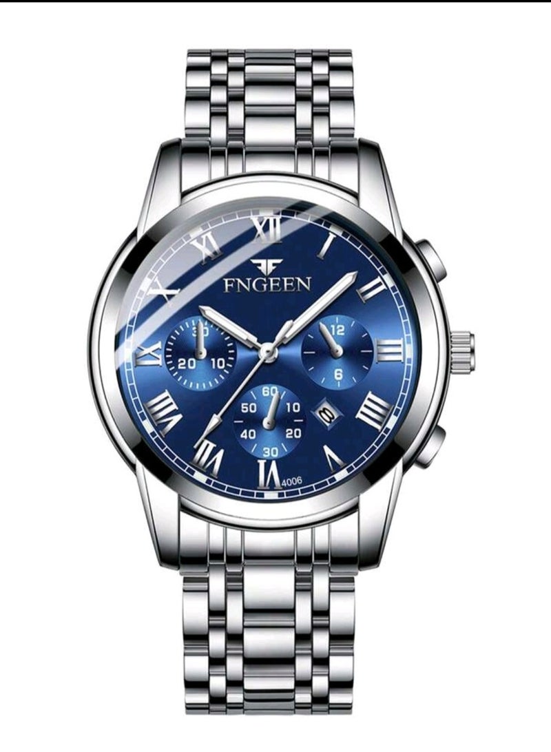 فنجين ساعة يد رياضية مضيئة للرجال من قطعة واحدة من الفولاذ المقاوم للصدأ الفاخر بمشبك مخفي مقاوم للماء وعرض التاريخ - Image 2