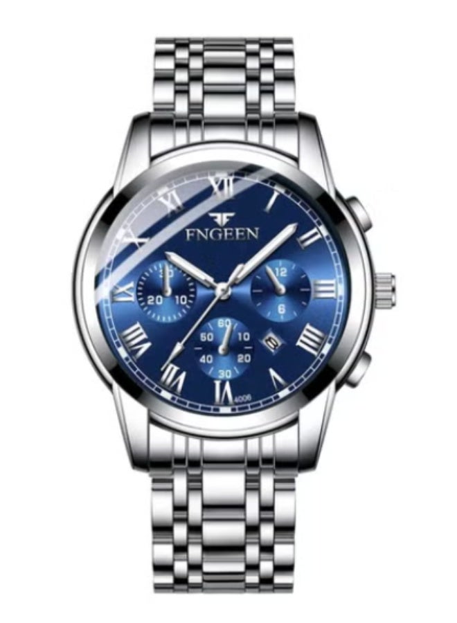 فنجين ساعة يد رياضية مضيئة للرجال من قطعة واحدة من الفولاذ المقاوم للصدأ الفاخر بمشبك مخفي مقاوم للماء وعرض التاريخ - Image 4