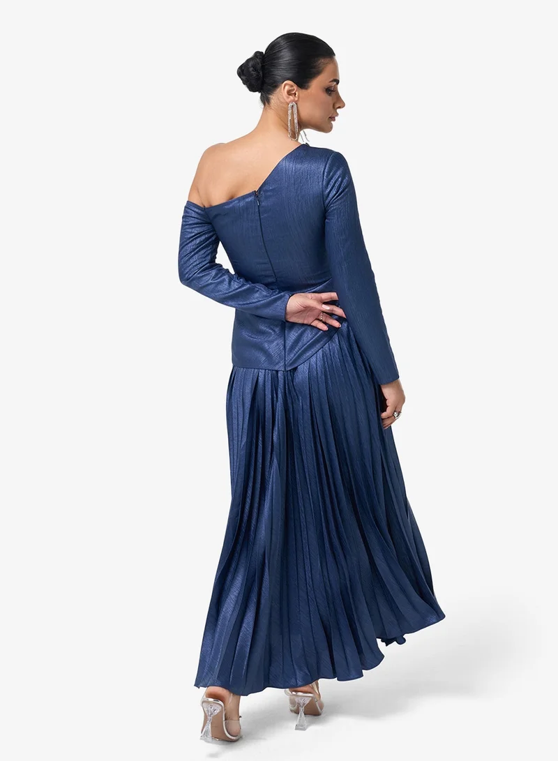 Threadz by Ajooni  One Shoulder Plisse Maxi Dress for Women | Best Price UAE