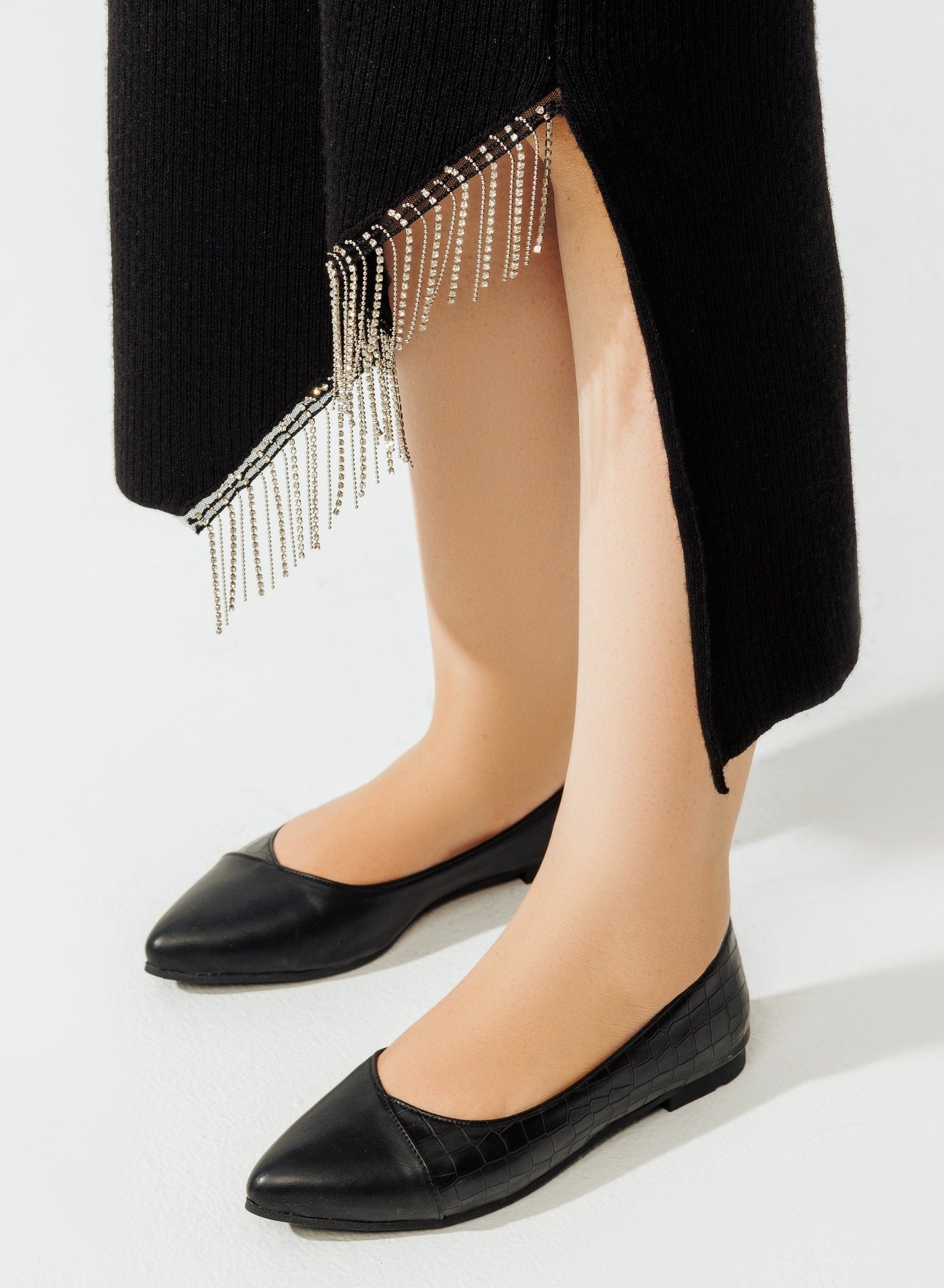 Ballerina Flat Crocodile And Leather BN-501 - Black