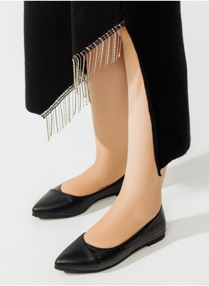 LIFESTYLISH - Ballerina Flat Crocodile And Leather BN-501 - Black - Image 1