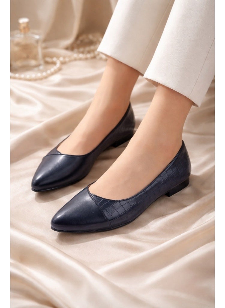 Ballerina Flat Crocodile And Leather BN-501 - Black