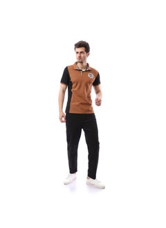 Andora Printed Buttoned Closure Polo Shirt - Brown  - Image 1