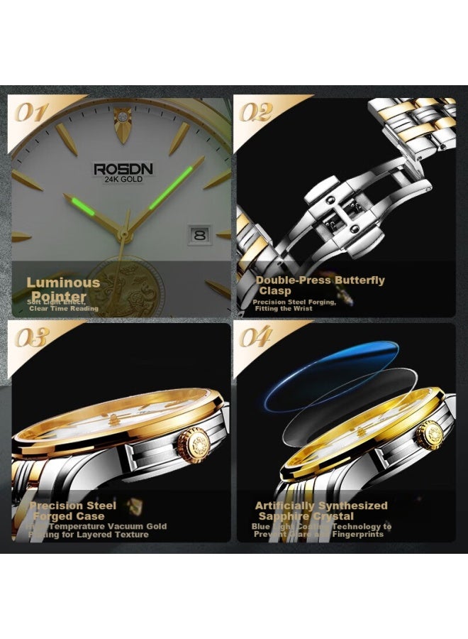 ROSDN Ros Dn Gold Watch, Pure Gold 999, Genuine Diamond Pixiu Watch For Women, Mechanical Brand Ladies' Watch, Top Ten Birthday Gifts - Image 5