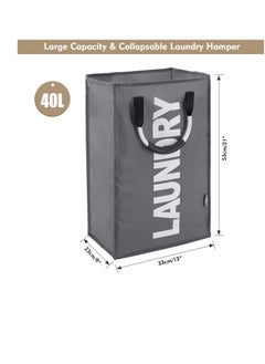 Excefore 40L Collapsible Laundry Basket, Freestanding Tall Clothes Hamper, Foldable Hamper Basket Bags, Suitable for Bedroom, Bathroom, Laundry Room (Dark Grey)  - Image 3