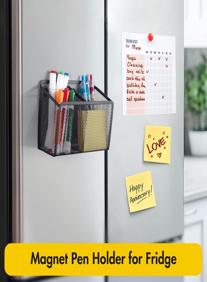 BEYGORM Magnetic Dry Erase Marker Holder for Whiteboard, Mesh Pen & Pencil Holder for Refrigerator, Strong Magnetic Basket for School Locker, Office & Classroom Organizer (Black, 1-Pack) - Image 4