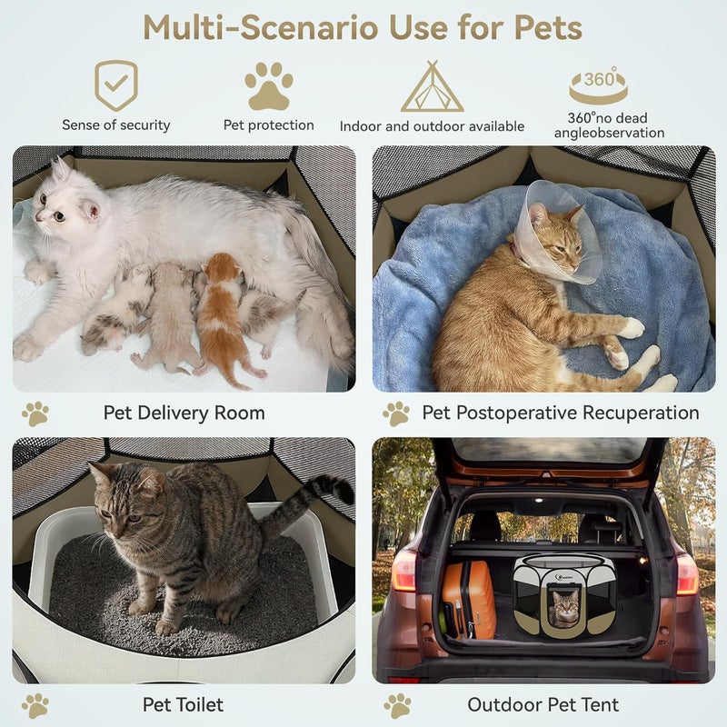Siedihit Dog Cat Playpen, Small Puppy Pet Playpen, Dog Crate Tent Cage Indoor/Outdoor, Portable Pop Up Dogs Kennel Playpen with Carrying Case for Dogs/Cats/Rabbits(Coffee, Small) - Image 4