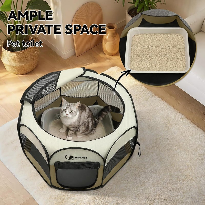 Siedihit Dog Cat Playpen, Small Puppy Pet Playpen, Dog Crate Tent Cage Indoor/Outdoor, Portable Pop Up Dogs Kennel Playpen with Carrying Case for Dogs/Cats/Rabbits(Coffee, Small) - Image 5