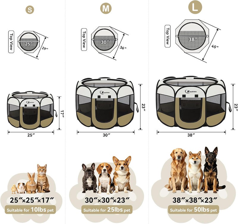Siedihit Dog Cat Playpen, Small Puppy Pet Playpen, Dog Crate Tent Cage Indoor/Outdoor, Portable Pop Up Dogs Kennel Playpen with Carrying Case for Dogs/Cats/Rabbits(Coffee, Small) - Image 2