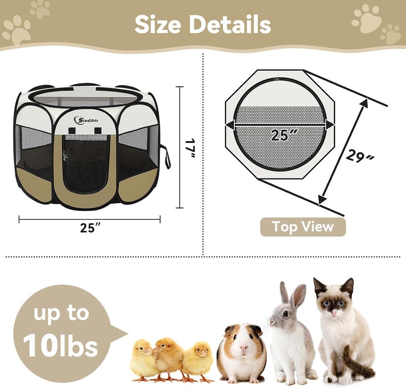Siedihit Dog Cat Playpen, Small Puppy Pet Playpen, Dog Crate Tent Cage Indoor/Outdoor, Portable Pop Up Dogs Kennel Playpen with Carrying Case for Dogs/Cats/Rabbits(Coffee, Small) - Image 3