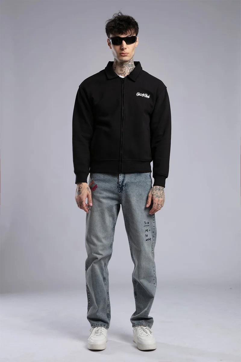Catch Minimalist Embroidered Zip-Up Sweatshirt