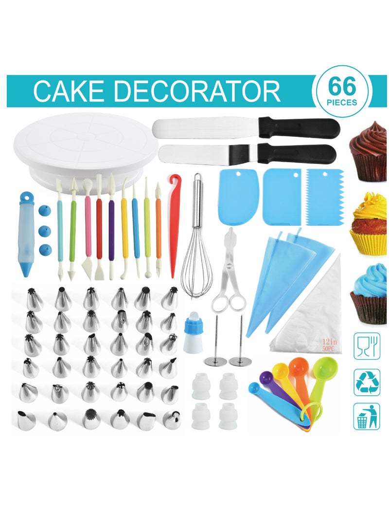 66 Piece Cake Decorating Set Decorating Set Baking Supplies with Icing Wand, Pastry Wand, Icing Spatula, Pipe Nozzle Coupler DIY Baking and Pastry Tools - Image 1