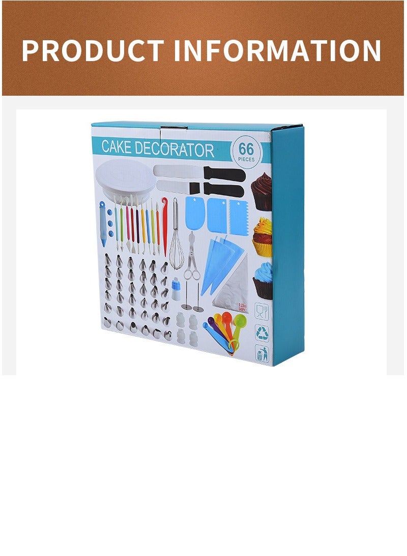 66 Piece Cake Decorating Set Decorating Set Baking Supplies with Icing Wand, Pastry Wand, Icing Spatula, Pipe Nozzle Coupler DIY Baking and Pastry Tools - Image 4