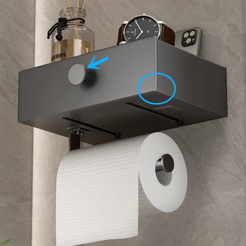 VOLDRA Toilet Paper Holder with Shelf Gray Wipes Dispenser for Bathroom Toilet Paper Holder with Storage Upgrade Drawer Design Toilet Tissue Holder Adhesive Small Bathroom Shelf Wall Mount - Image 4