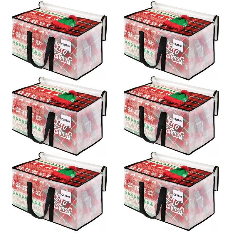 BlissTotes Moving Bags 6Pack Storage Bags Moving Bags Heavy Duty Extra Large Moving Totes Clear moving Bags Reinforced Handles Tag Pocket 125L