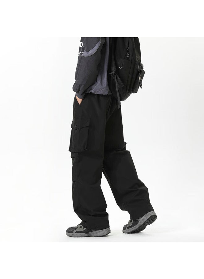 Izexx Outdoor Workwear Casual Pants For Men, Autumn American Paratrooper Style, Wrinkled Loose Straight-leg Trousers, Iz76 Black, Size L - Image 2