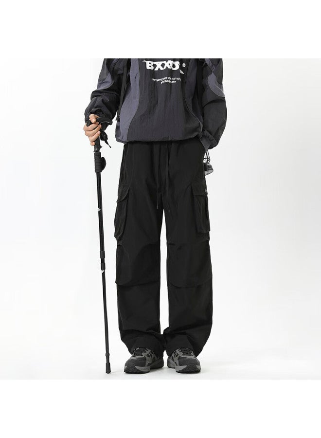 Izexx Outdoor Workwear Casual Pants For Men, Autumn American Paratrooper Style, Wrinkled Loose Straight-leg Trousers, Iz76 Black, Size L - Image 3