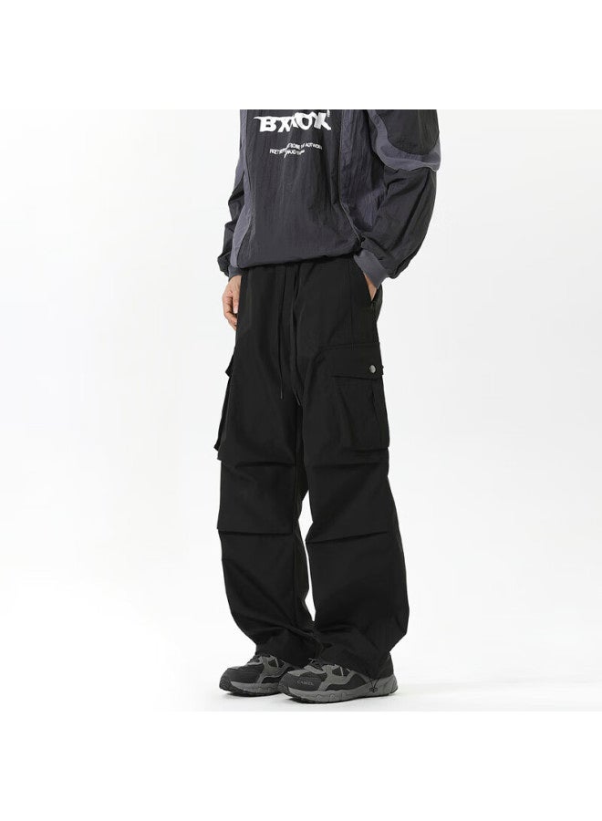 Izexx Outdoor Workwear Casual Pants For Men, Autumn American Paratrooper Style, Wrinkled Loose Straight-leg Trousers, Iz76 Black, Size L - Image 5