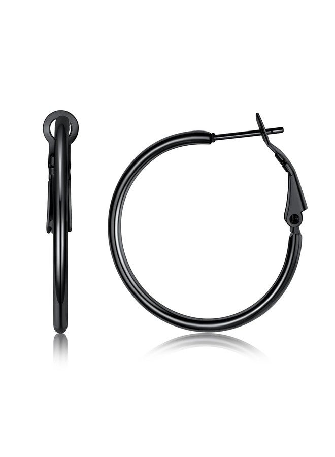 FOCALOOK Black Hoop Earrings for Women, 30mm Lightweight Large Hoops, Hypoallergenic Thin Black Stainless Steel Earrings - Image 1