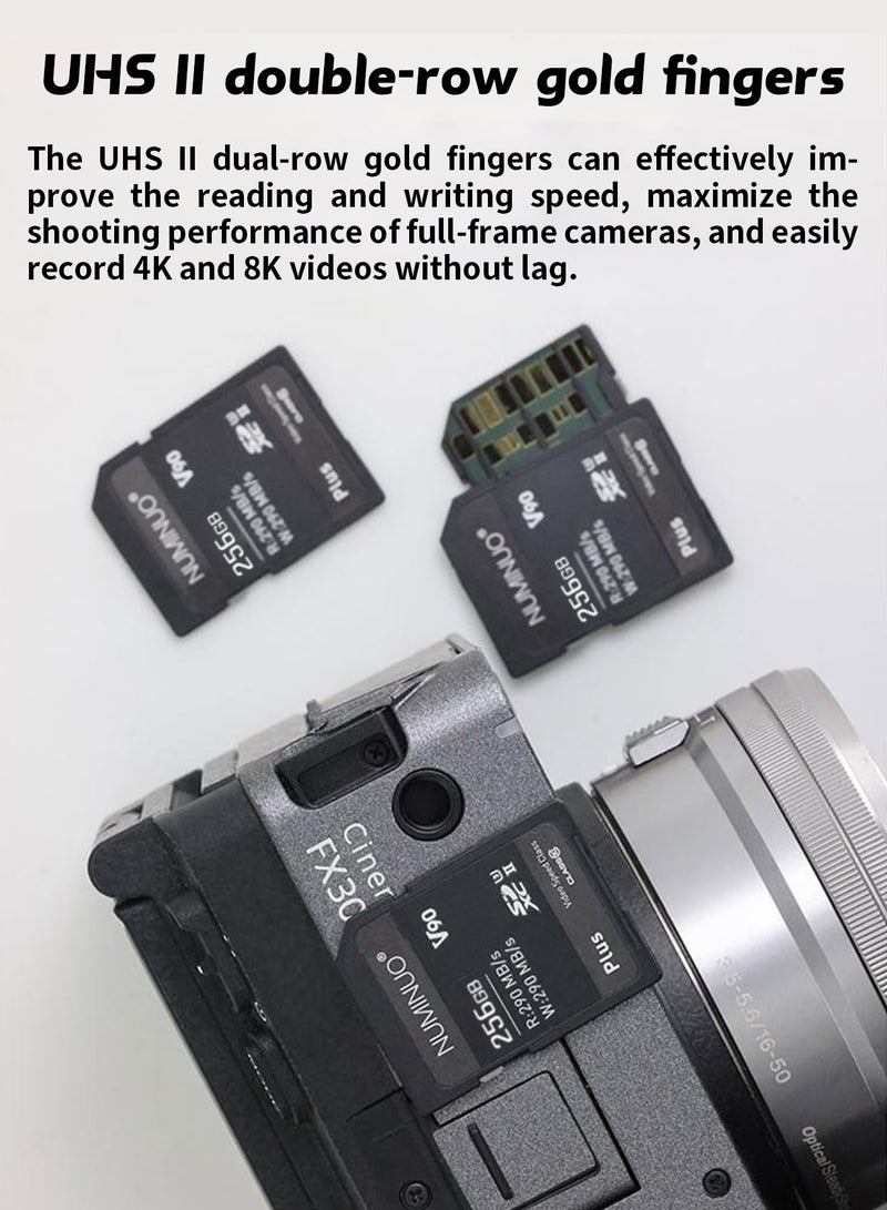 NUMINUO 256GB v90 sd card 256GB UHS-II U3 V90 SDXC Memory Card - Up to 290MB/s Read Speed and 290MB/s Write Speed - Image 3