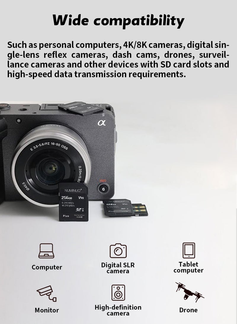 NUMINUO 256GB v90 sd card 256GB UHS-II U3 V90 SDXC Memory Card - Up to 290MB/s Read Speed and 290MB/s Write Speed - Image 2