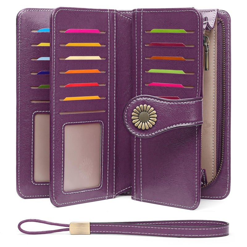 SENDEFN Wallets for Women Leather Credit Card Holder with RFID Blocking Large Capacity Wristlet - Image 1