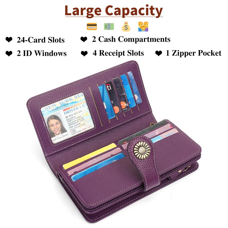 SENDEFN Wallets for Women Leather Credit Card Holder with RFID Blocking Large Capacity Wristlet - Image 3