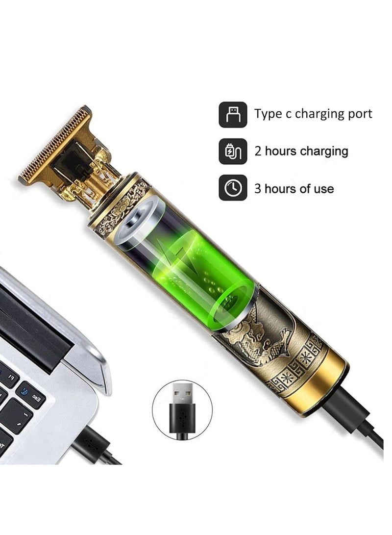 ELTRAZONE Pro T Clippers Trimmer, Electric Pro Li Trimmer T Blade Trimmer Cordless Rechargeable, Professional Baldheaded USB Rechargeable Trimmer Hair Clipper for Men, GOLD 08) - Image 4