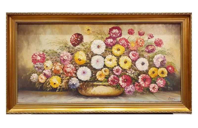 Hand painted oil painting with frame - Image 1