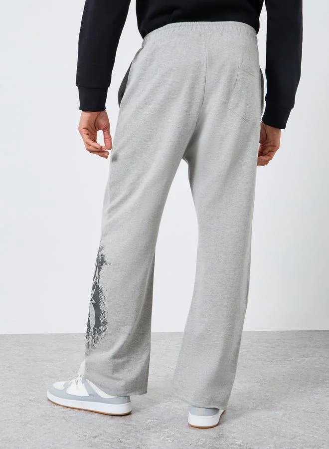 Styli Men Grey Printed Oversized Terry Joggers