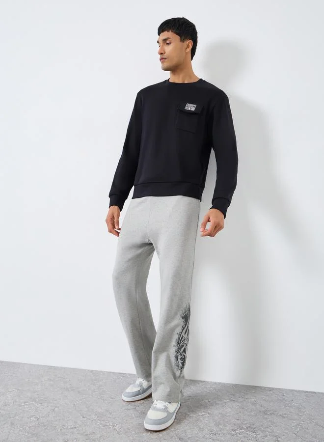 Styli Men Grey Printed Oversized Terry Joggers