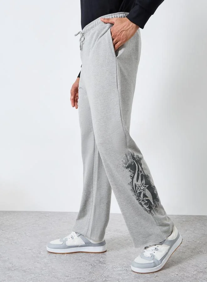 Men Grey Printed Oversized Terry Joggers