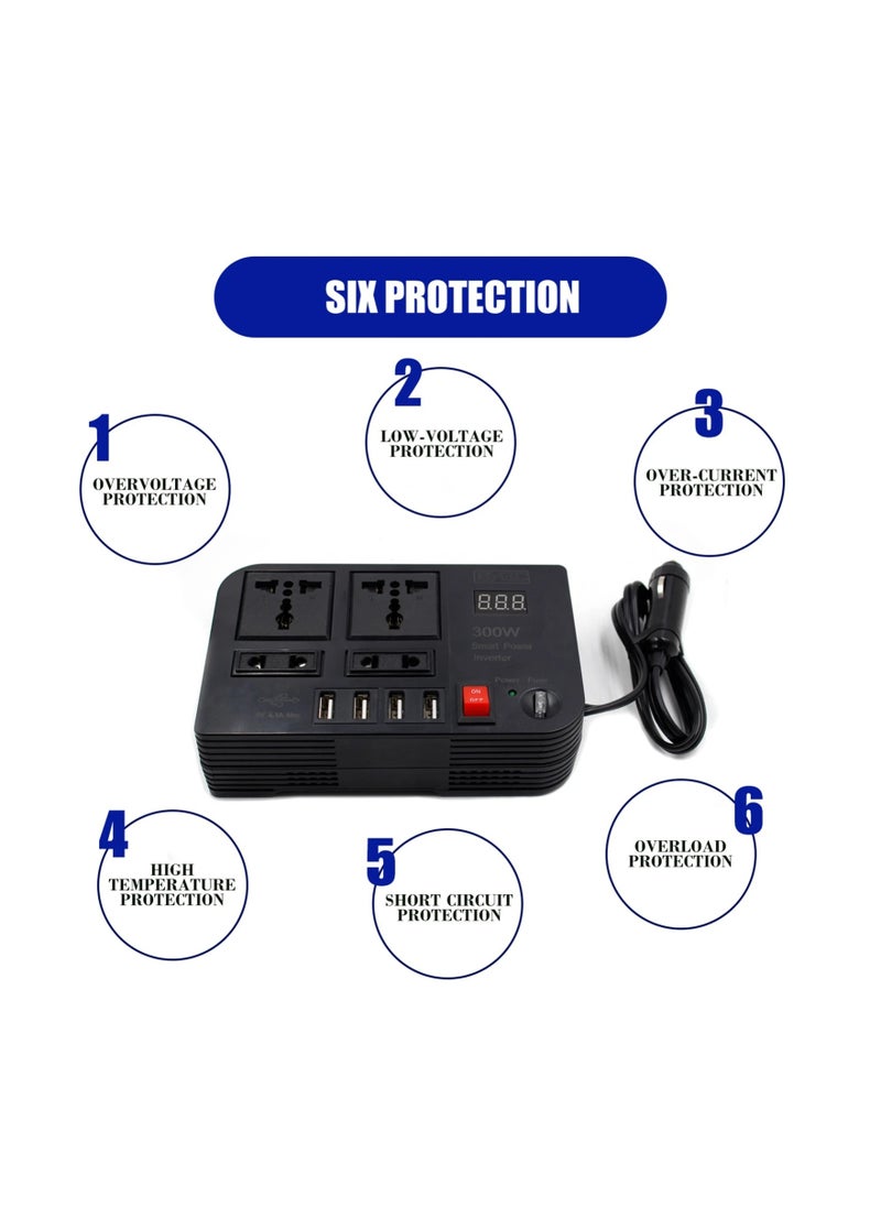 Generic 300W Car Power Inverter With 4 USB Socket Auto Charger Converter DC 12V To AC 220V Fast Charging Part  - Image 2
