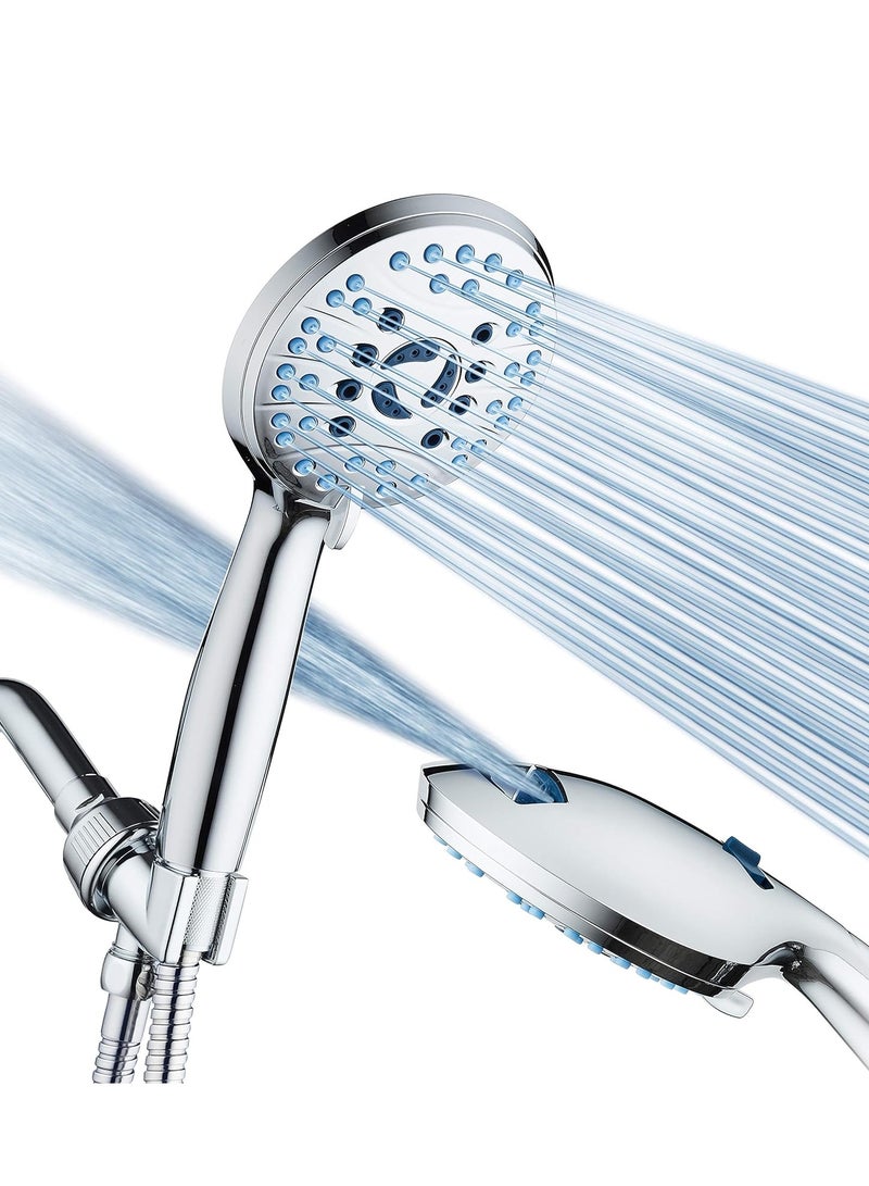 MIXDE AquaCare High Pressure 8-mode Handheld Shower Head - Anti-clog Nozzles, Built-in Power Wash to Clean Tub, Tile & Pets - Image 1