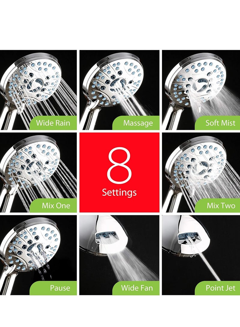 MIXDE AquaCare High Pressure 8-mode Handheld Shower Head - Anti-clog Nozzles, Built-in Power Wash to Clean Tub, Tile & Pets - Image 3