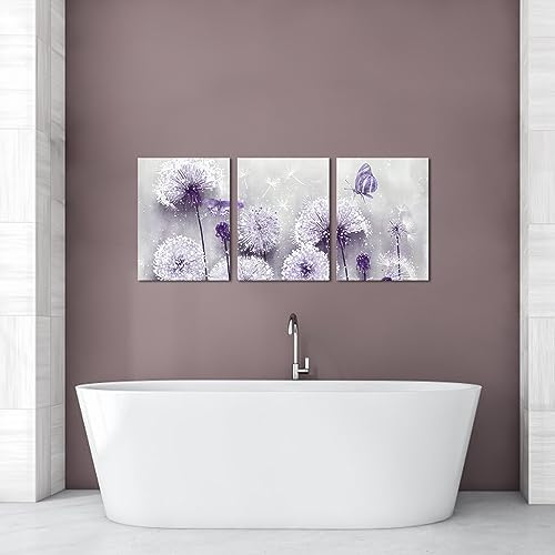 iHAPPYWALL 3 Pieces Lavender Dandelion Canvas Wall Art Abstract Wish Flower Butterfly Picture for Bathroom Bedroom Kitchen Wall Decor Ready to Hang 12x16inchx3pcs (Purple) - Image 5