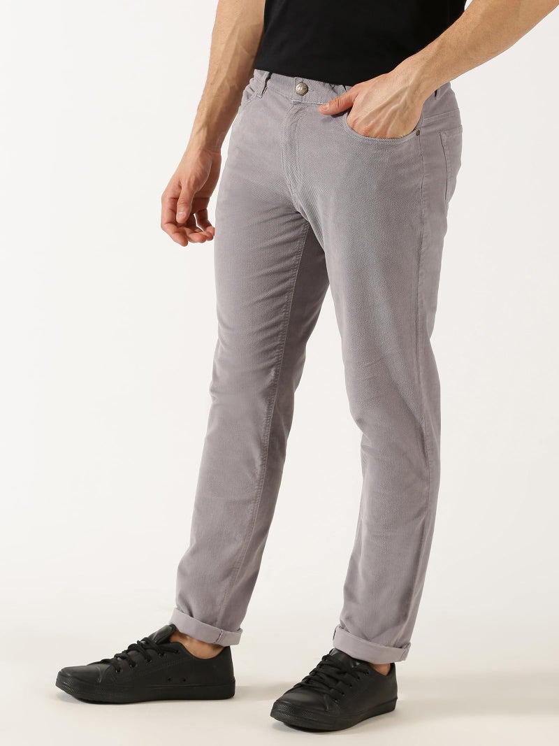 Thomas Scott Men Steel Grey Mid Rise Slim Fit Corduroy Chino Pants (Steel Grey, 30) - Image 2