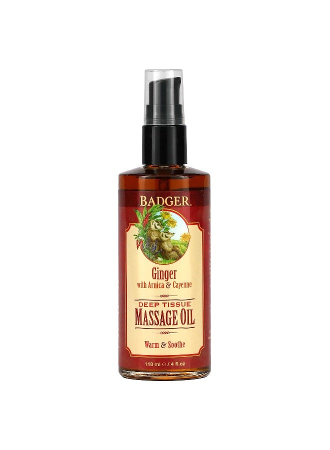 Badger, Deep Tissue Massage Oil, Ginger with Arnica & Cayenne, 4 fl oz (118 ml) (Packaging may vary) - Image 1
