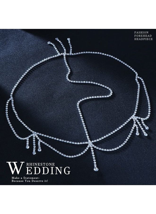 STONEFANS - Bridal Layered Rhinestone Head Chain Headpiece Boho Tassel Forehead Hair Chain Accessories for Women Wedding - Image 1