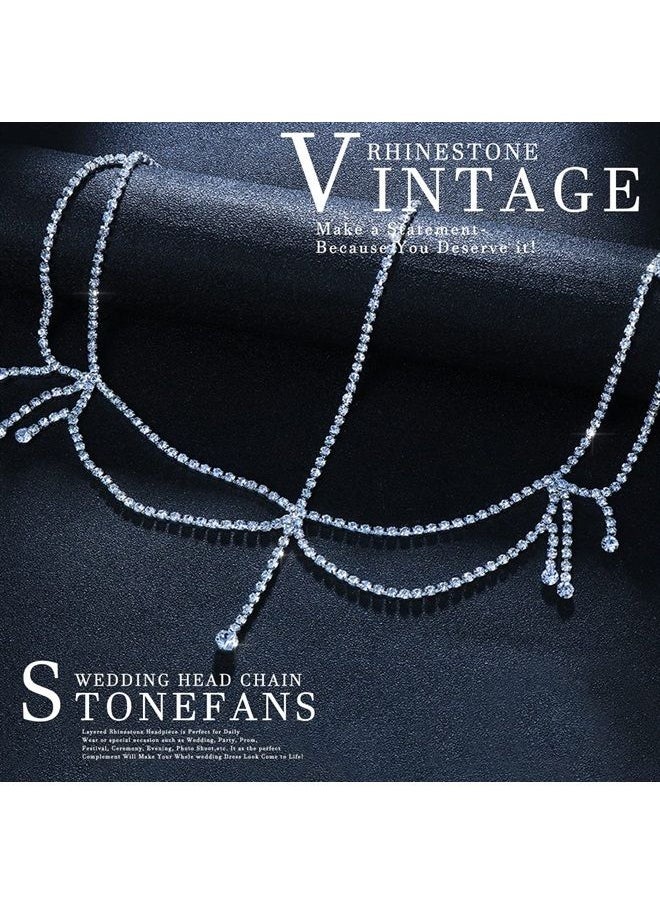 STONEFANS - Bridal Layered Rhinestone Head Chain Headpiece Boho Tassel Forehead Hair Chain Accessories for Women Wedding - Image 1
