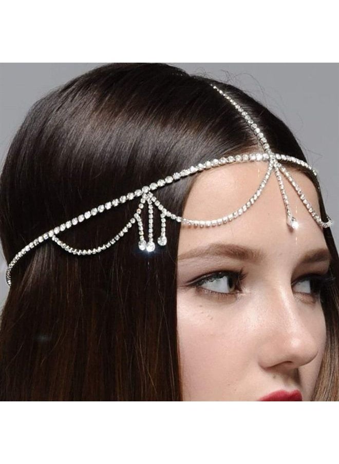STONEFANS - Bridal Layered Rhinestone Head Chain Headpiece Boho Tassel Forehead Hair Chain Accessories for Women Wedding - Image 1