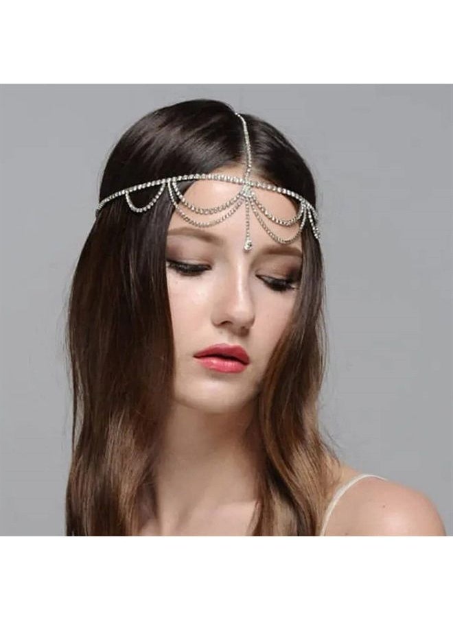 STONEFANS - Bridal Layered Rhinestone Head Chain Headpiece Boho Tassel Forehead Hair Chain Accessories for Women Wedding - Image 1