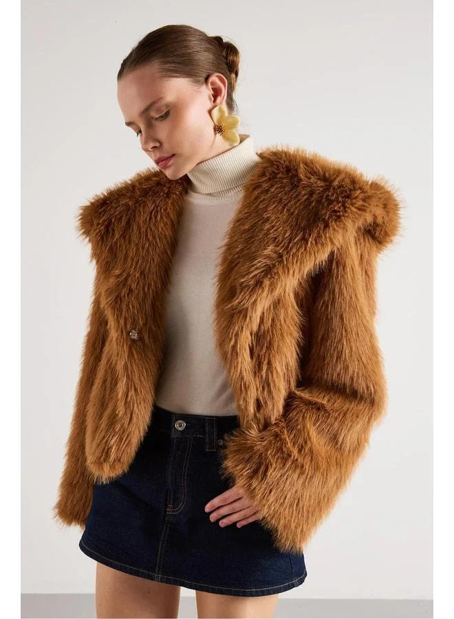 mina aise Women's Taba Short Fur Coat 30075.