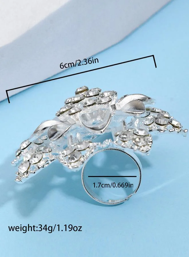 Take Two Silver Take Two Silver Embellished Flower Statement Ring for Women | Best Price UAE