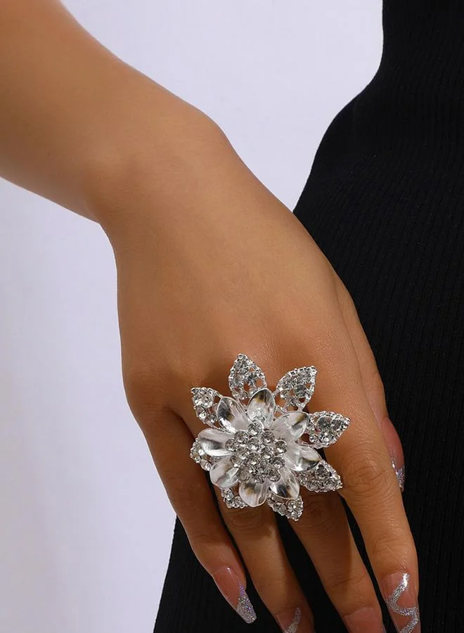 Take Two Silver Take Two Silver Embellished Flower Statement Ring for Women | Best Price UAE