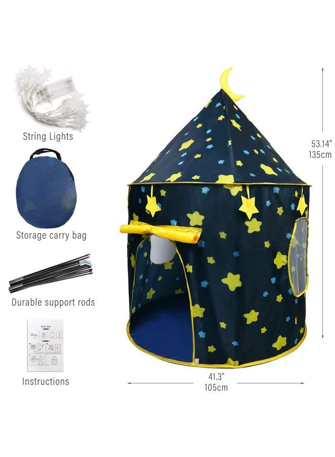 LotFancy Play Tent For Boys With Star Lights And Storage Carrying Bag Pop Up Play Tent House For Kids Toddlers Indoor And Outdoor Use Foldable Portable Blue - Image 5
